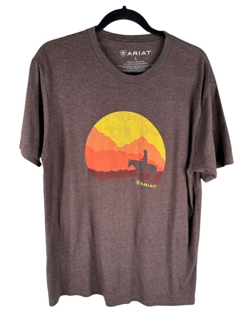 Ariat Men's Brown Classic Cowboy Rodeo Western‎ Short Sleeve T-Shirt Size Large